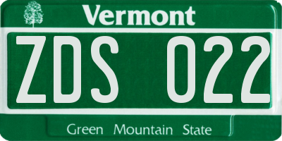 VT license plate ZDS022