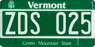 VT license plate ZDS025