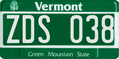 VT license plate ZDS038