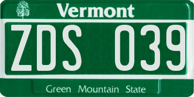 VT license plate ZDS039