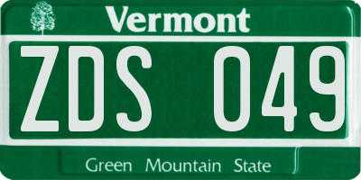 VT license plate ZDS049