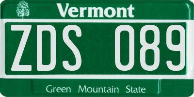 VT license plate ZDS089