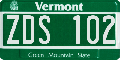 VT license plate ZDS102