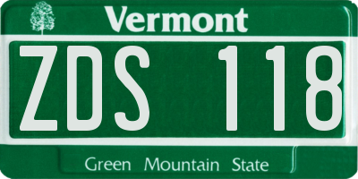 VT license plate ZDS118