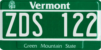 VT license plate ZDS122