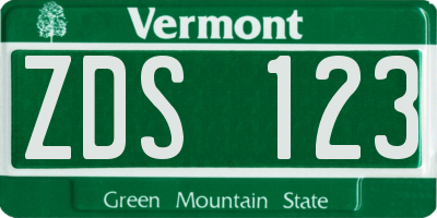 VT license plate ZDS123