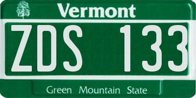 VT license plate ZDS133