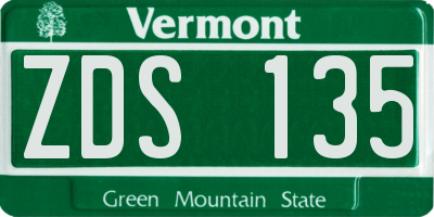 VT license plate ZDS135