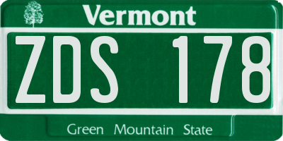 VT license plate ZDS178