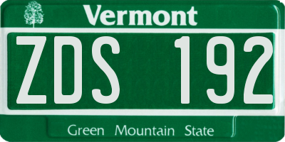 VT license plate ZDS192