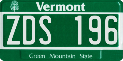 VT license plate ZDS196