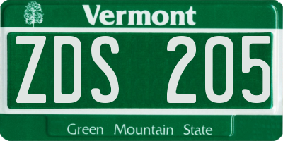 VT license plate ZDS205