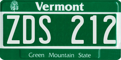VT license plate ZDS212