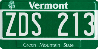 VT license plate ZDS213