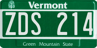 VT license plate ZDS214