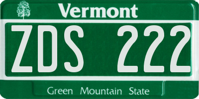 VT license plate ZDS222