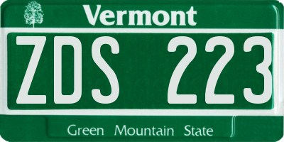 VT license plate ZDS223