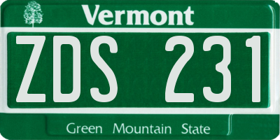 VT license plate ZDS231