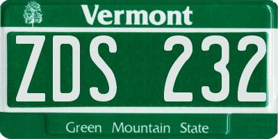 VT license plate ZDS232