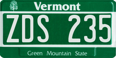 VT license plate ZDS235