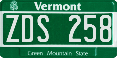 VT license plate ZDS258