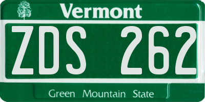 VT license plate ZDS262