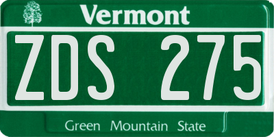 VT license plate ZDS275