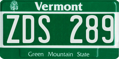 VT license plate ZDS289