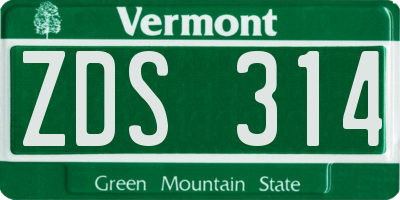 VT license plate ZDS314