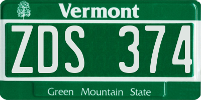 VT license plate ZDS374