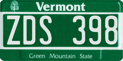VT license plate ZDS398