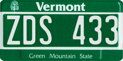 VT license plate ZDS433