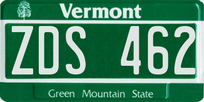 VT license plate ZDS462