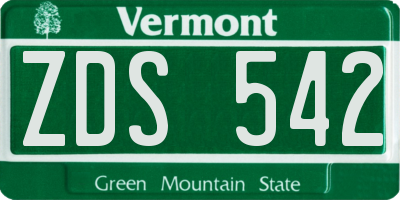 VT license plate ZDS542