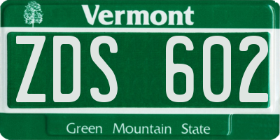 VT license plate ZDS602
