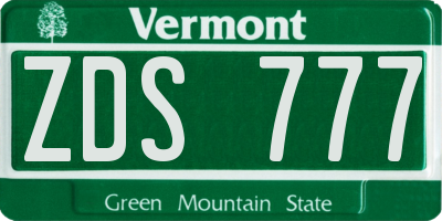 VT license plate ZDS777