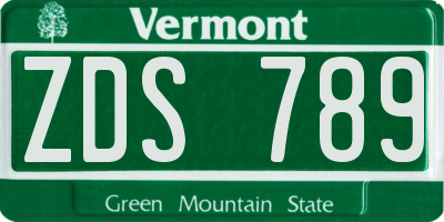 VT license plate ZDS789