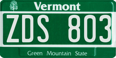 VT license plate ZDS803