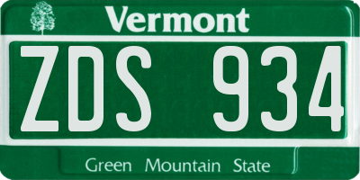 VT license plate ZDS934