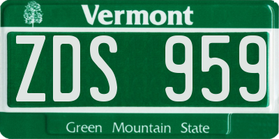 VT license plate ZDS959