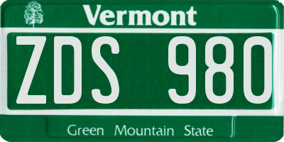 VT license plate ZDS980