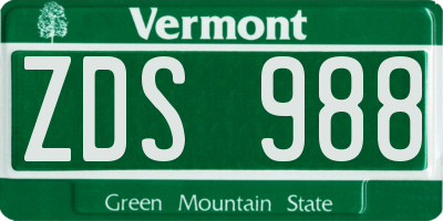 VT license plate ZDS988
