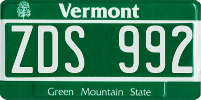 VT license plate ZDS992
