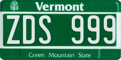 VT license plate ZDS999