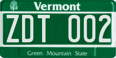 VT license plate ZDT002