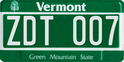 VT license plate ZDT007