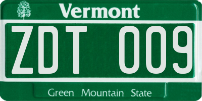 VT license plate ZDT009