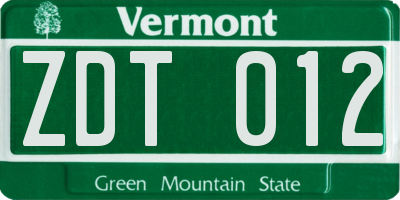 VT license plate ZDT012