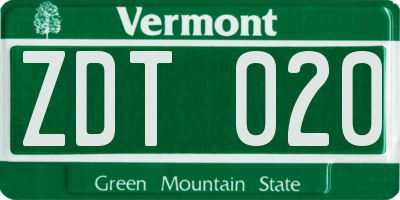 VT license plate ZDT020