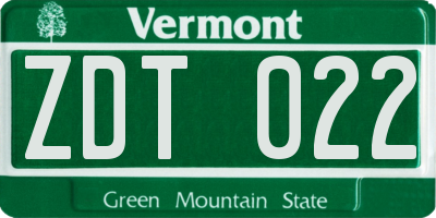 VT license plate ZDT022